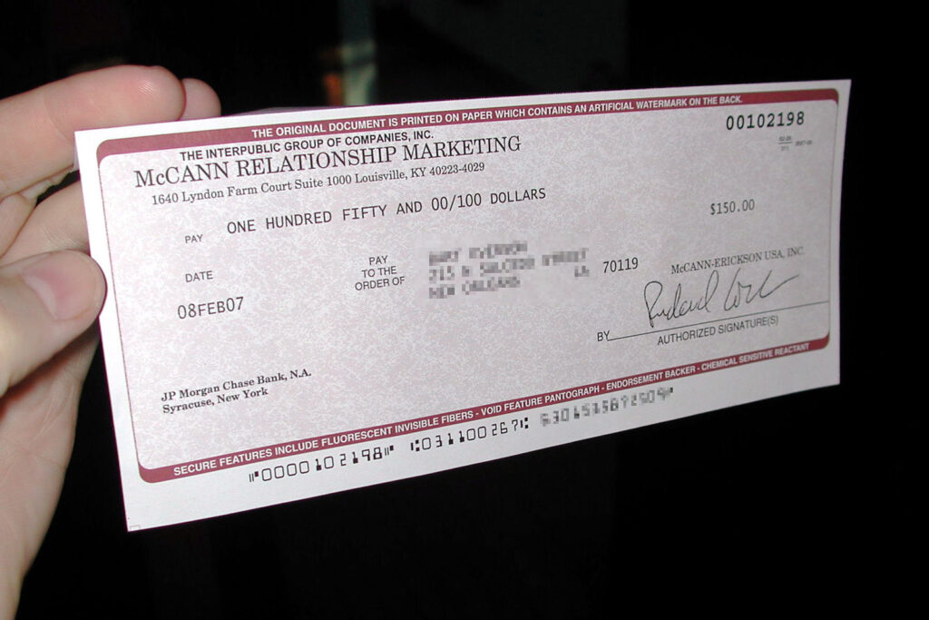 Written out check.