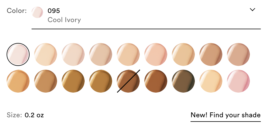 Screenshot of Ulta's website showing concealer colors and find your shade button. 