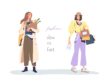 Slow vs fast fashion movement against overconsumption and low-quality mass market. Social phenomenon of eco-conscious consumption and shopping. Flat vector illustration isolated on white background.