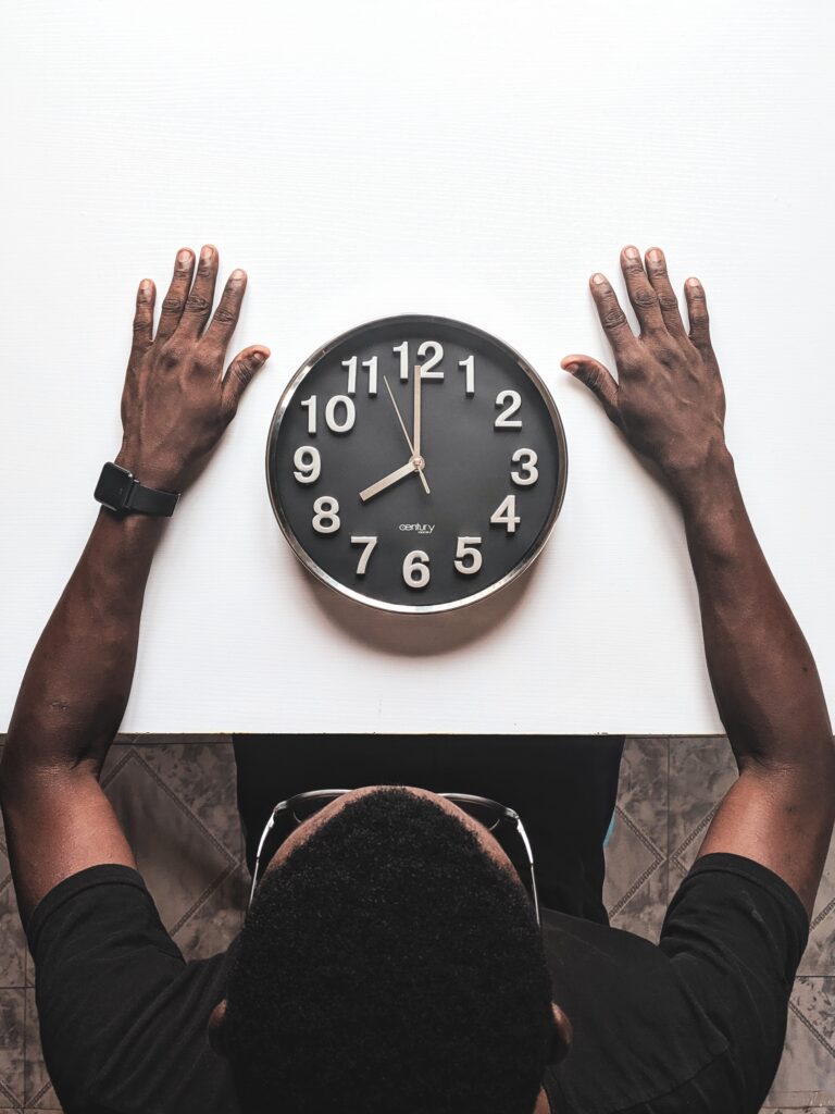 Healthy eating made simple with your 20-minute meal. Man with a clock as a plate
