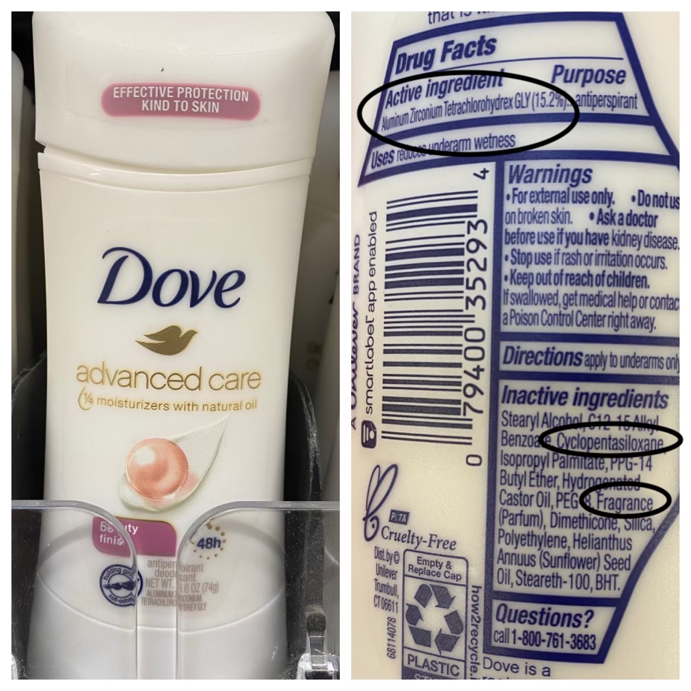 Dove deodorant with ingredients