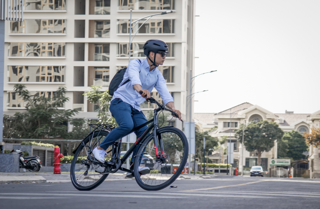 biking through city