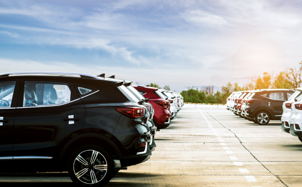 cars parked in a parking lot 