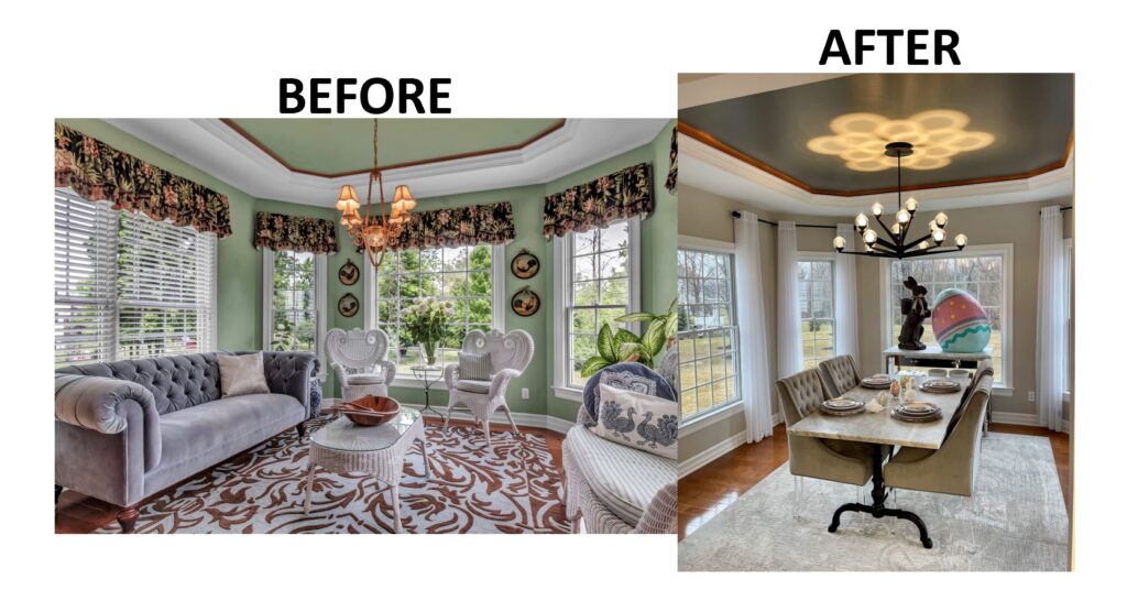 before and after updating a room with paint