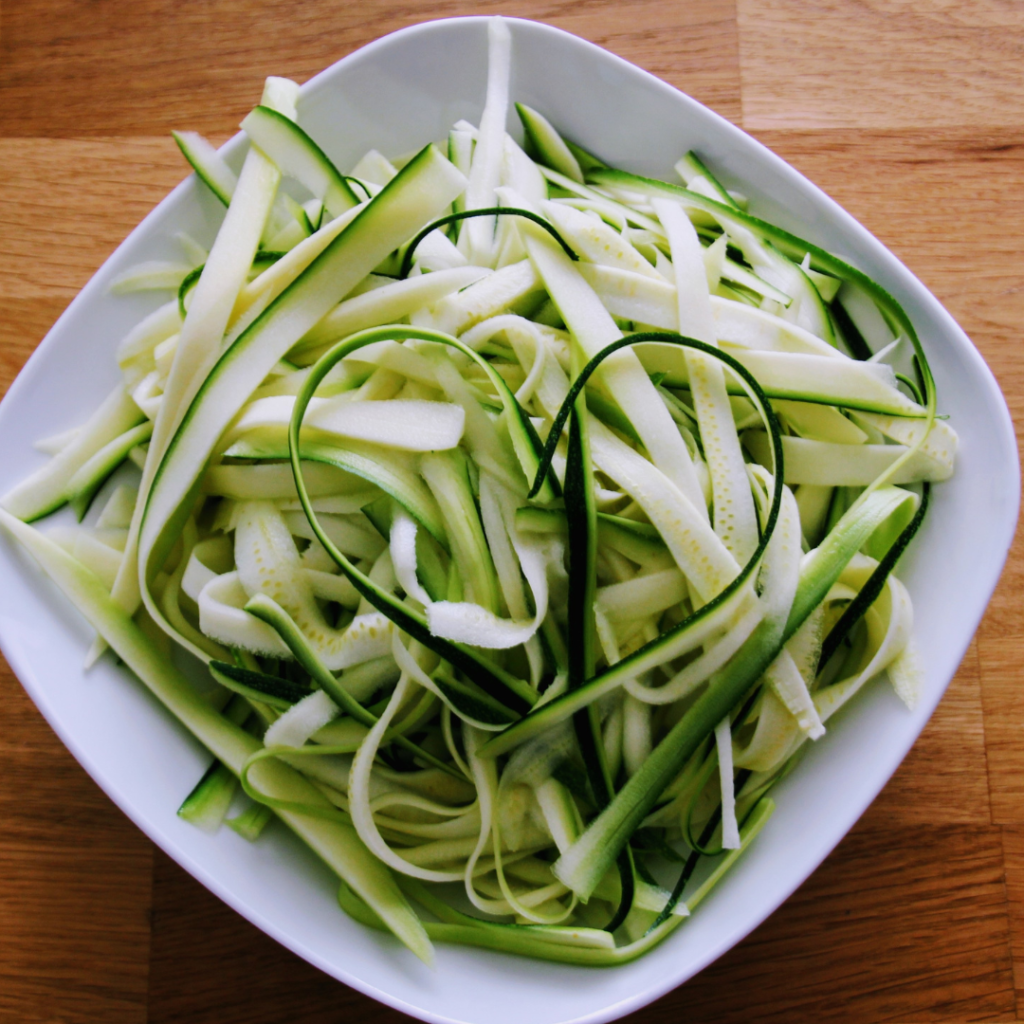 bowl of freshly spiraled zucchini noodles