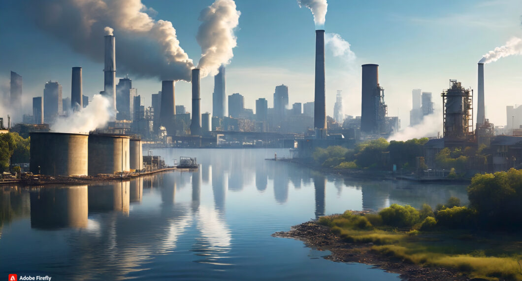 Firefly A city surrounded by water. And on one side of the city there is pollution in the water and