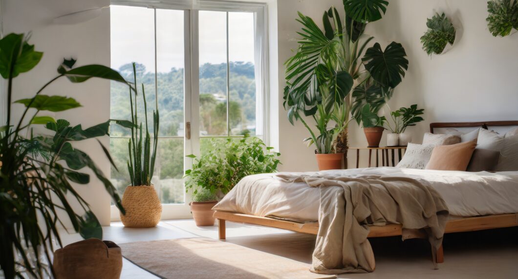 Firefly relaxing bedroom with indoor potted plants 80133