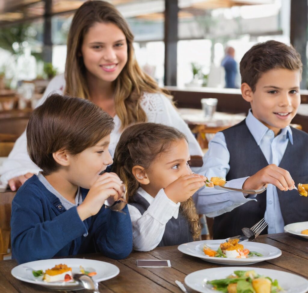 children living with food allergy eating at restaurant