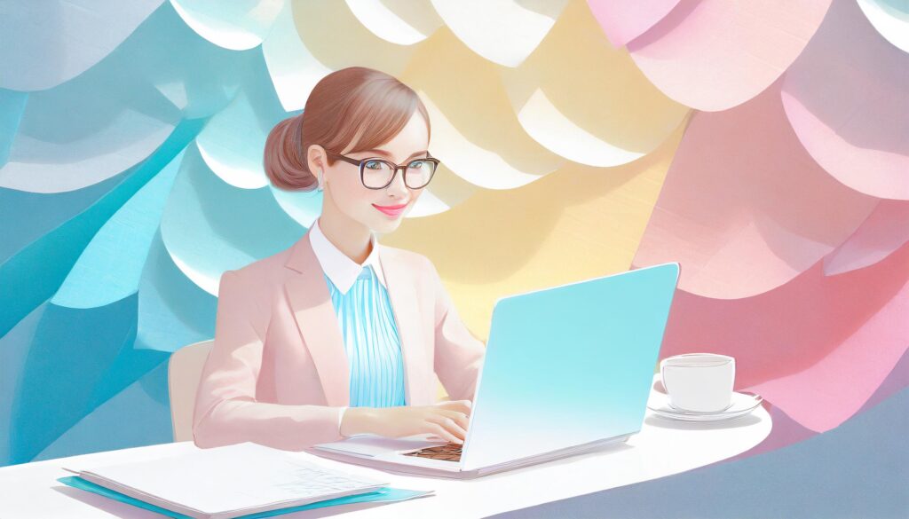 woman seating and a table and working on her masters degree in marketing