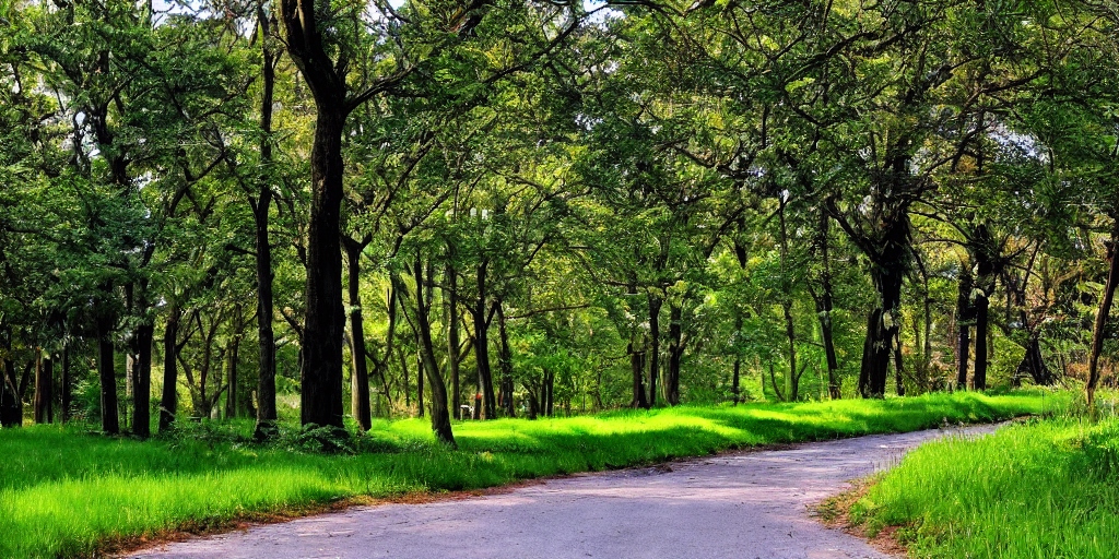 Park trail with trees surrounding