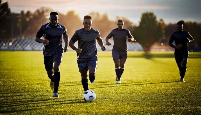 Firefly editorial style photo of soccer players running on the field 43578