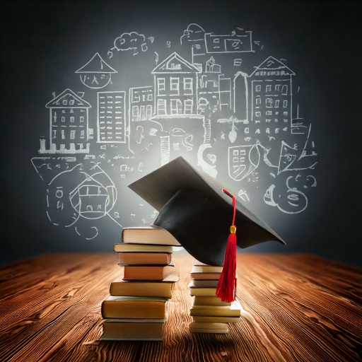 grad cap with books