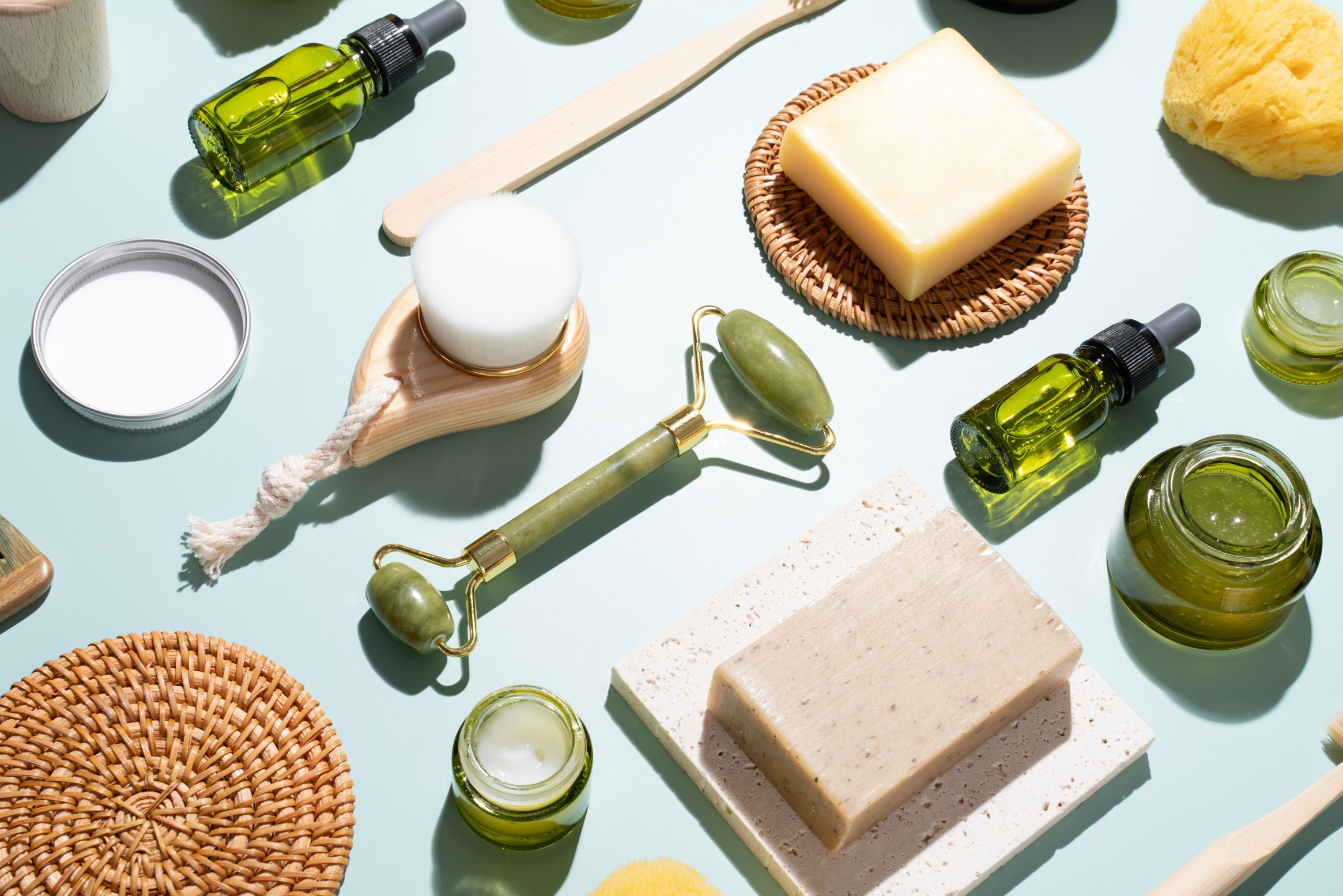 Toiletries and serums on a surface