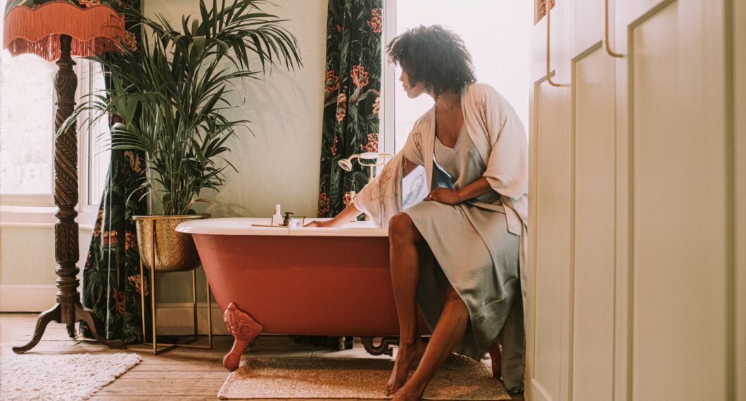 Woman in Bathroom and Toiletries