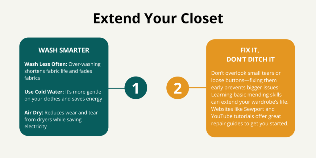 infographic about how to extend your closet by washing smarter and fix it before ditching it
