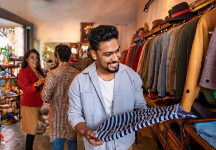 Firefly person finding design items in thritf store with friends, show more of a vintage store in th-2