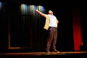 Yelling man acting on stage