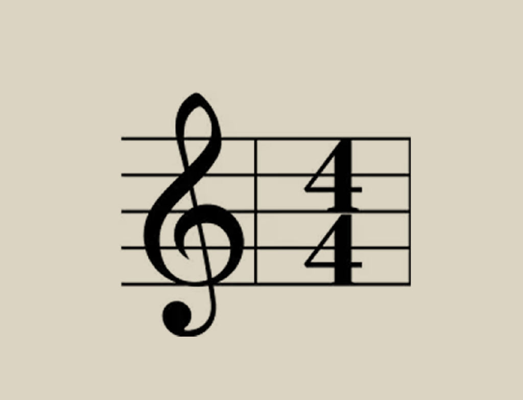 treble clef and 4/4 time signature on a staff