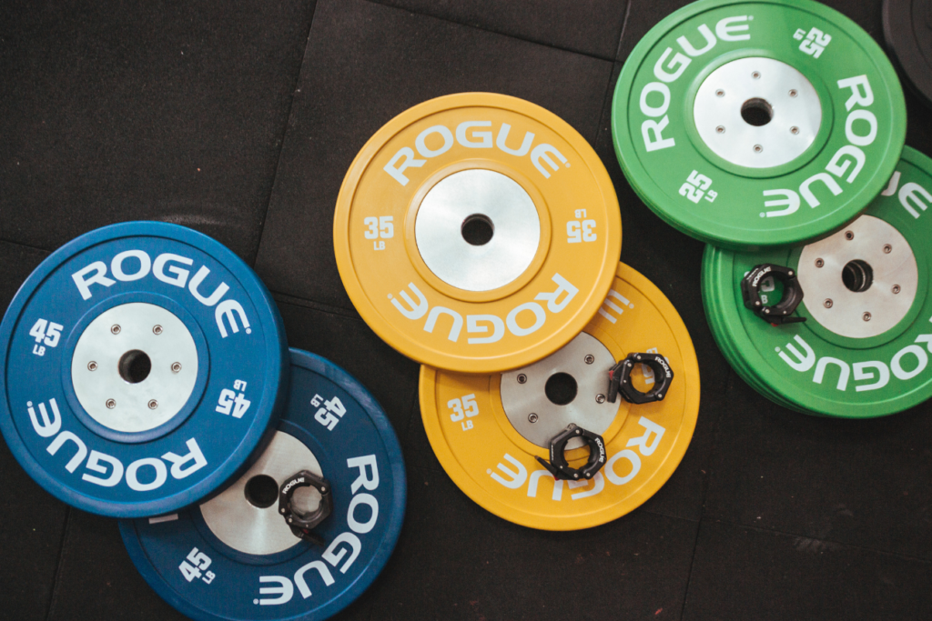 45 pound, 35 pound, and 25 pound weight plates to use for your own workout routine