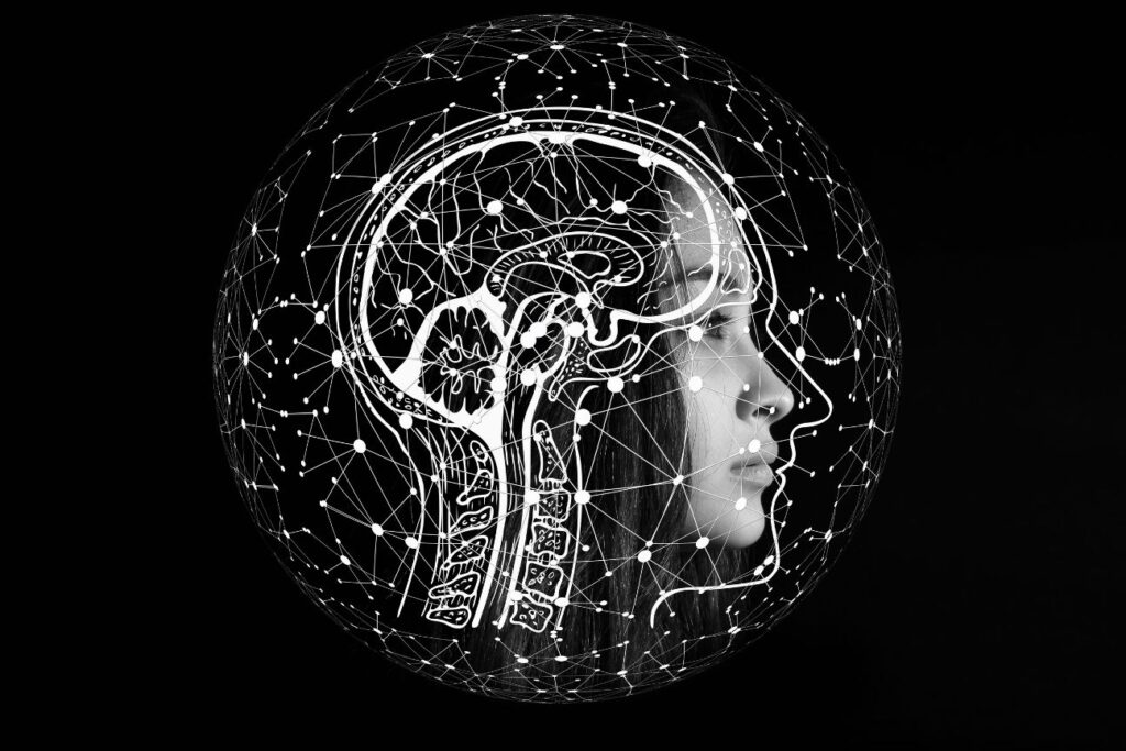 black and white photo of a diagram of the mind used to portray mind-muscle connection for your own workout routine