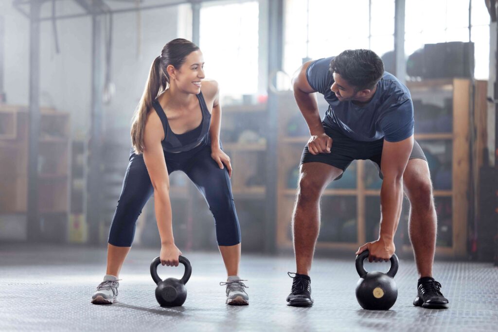 couple in successful relationship working out together