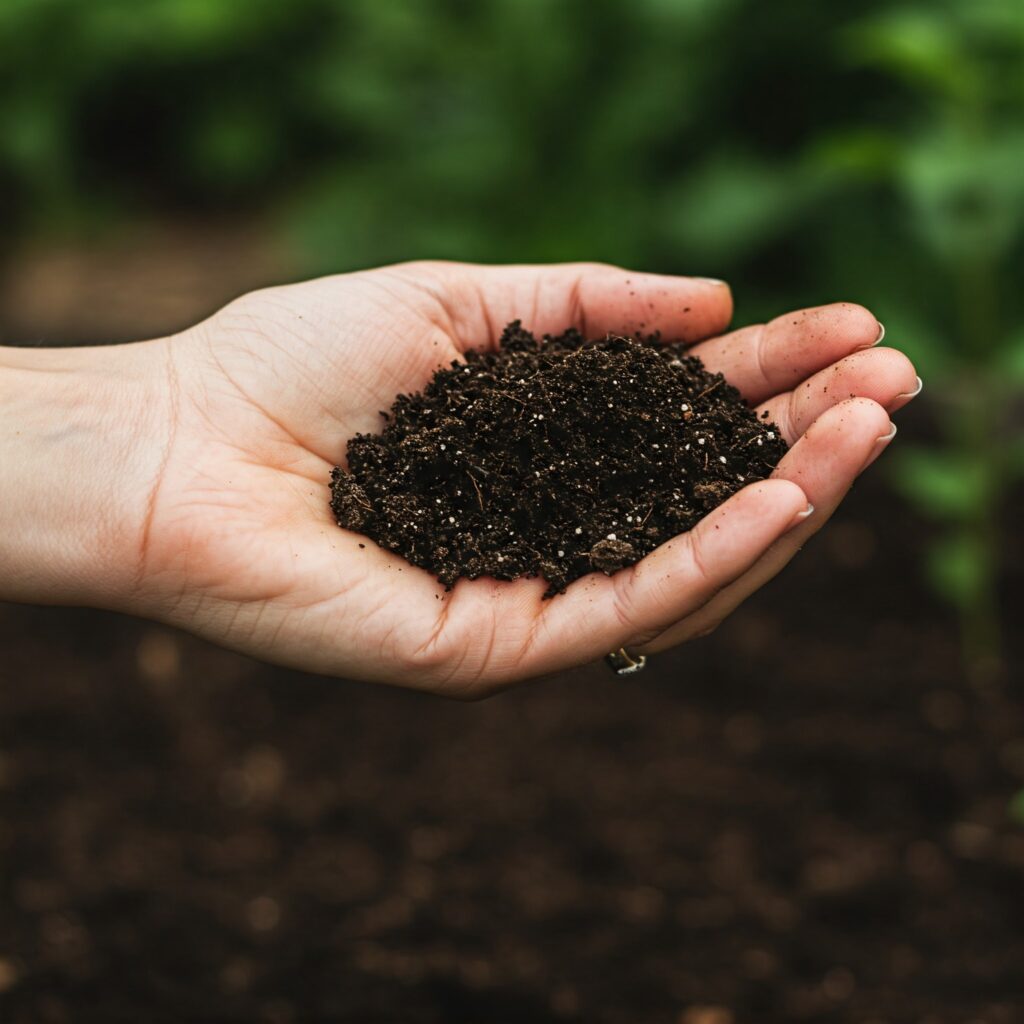 palm of a woman holding soil