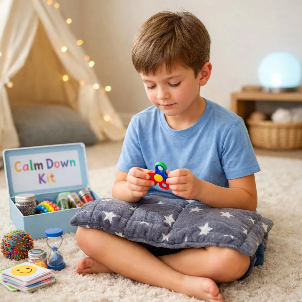 Child using fidget items.