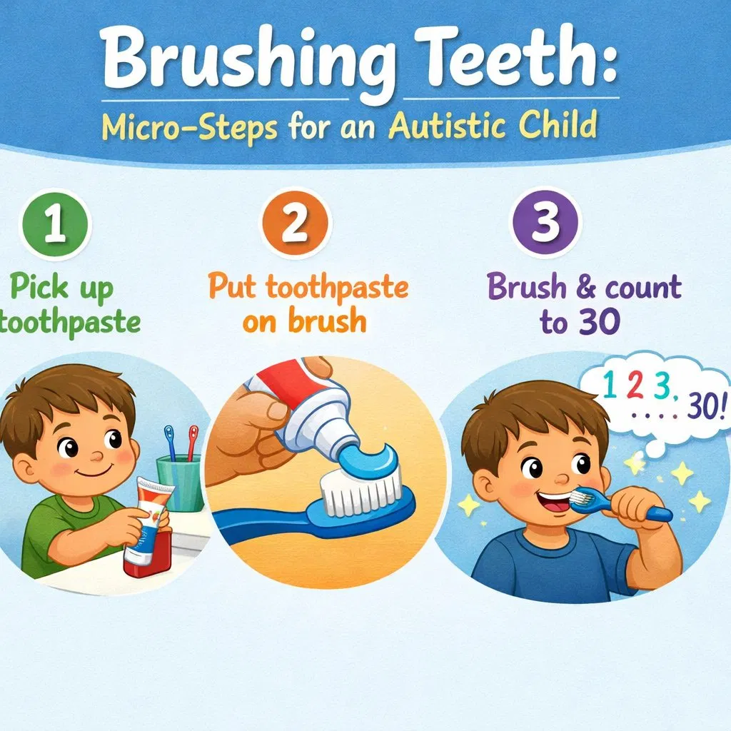 Visual schedule depicting steps to brushing teeth.