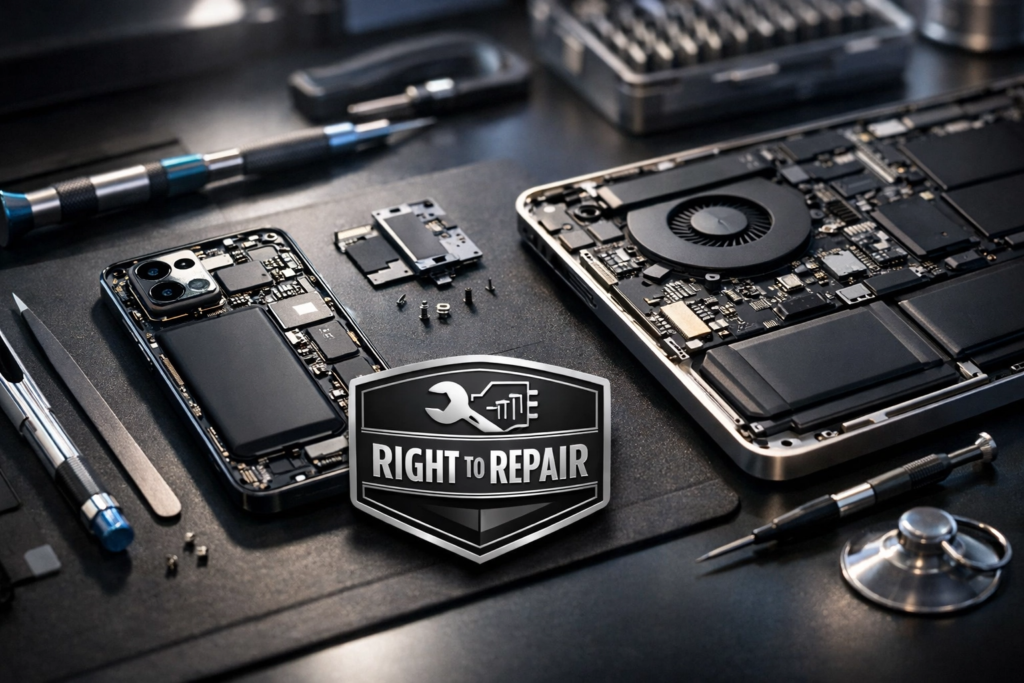 Silver and black right to repair image