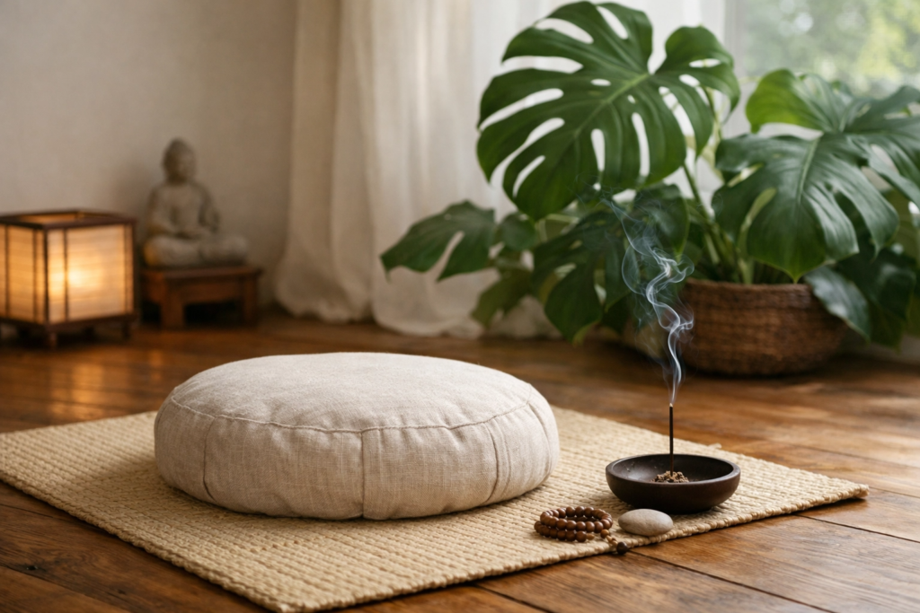 Zen area with a beanbag and plant 