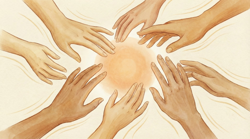 Circle of hands coming together